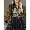 Women's Boho V Neck Maxi Dress Elegant 3 4 Sleeve Ethnic Floral Print Swing Dress