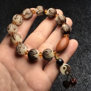 White Jade Bodhi Root Carved Lotus Bracelet Seed Lotus